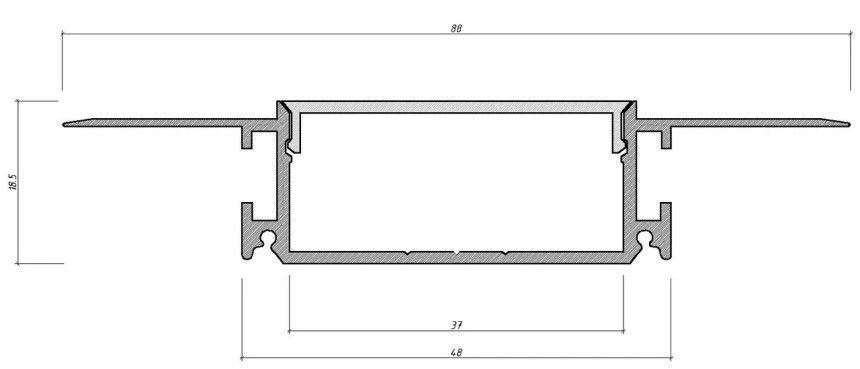 Алюмінієвий врізний профіль для гіпсокартону з LED каналом 88x48x18,5 ALU-8848185-30 фото